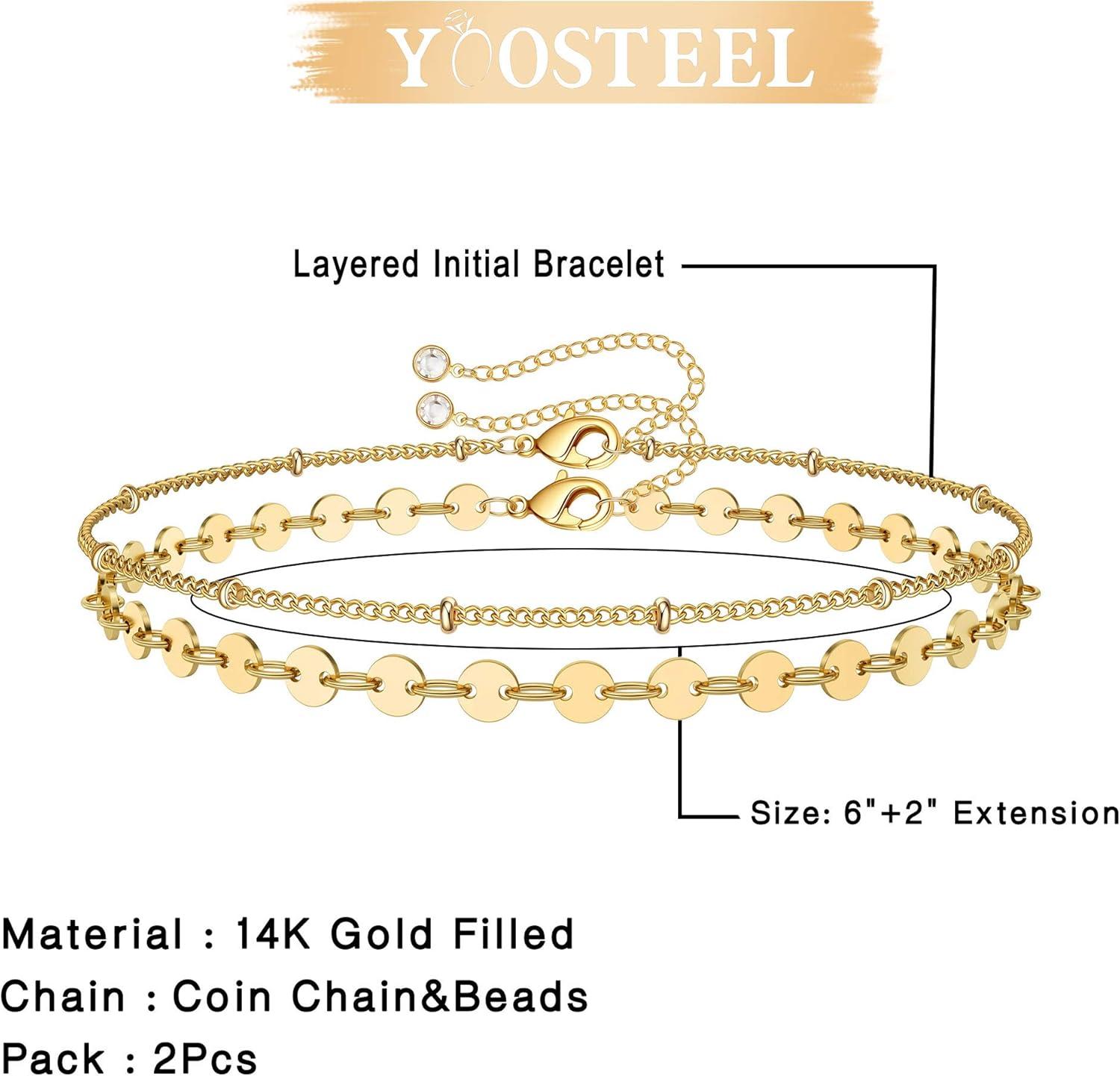 imageGold Dainty Layered Bracelets for Women 14K Gold Filled Layering Beads Chain Bracelet Simple Handmade Layered Coin Chain Bracelets Jewelry Gifts for Women