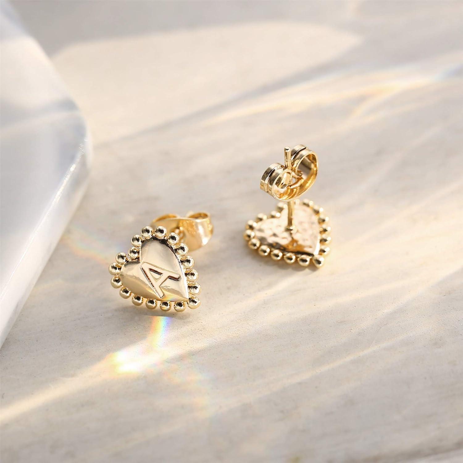imageHeart Stud Earrings for Women Girls Gold Stud Earrings Letter L Initial Hypoallergenic Earrings for Women Mothers Day Valentines Gifts Toddler Kids Earrings for Girls Jewelry