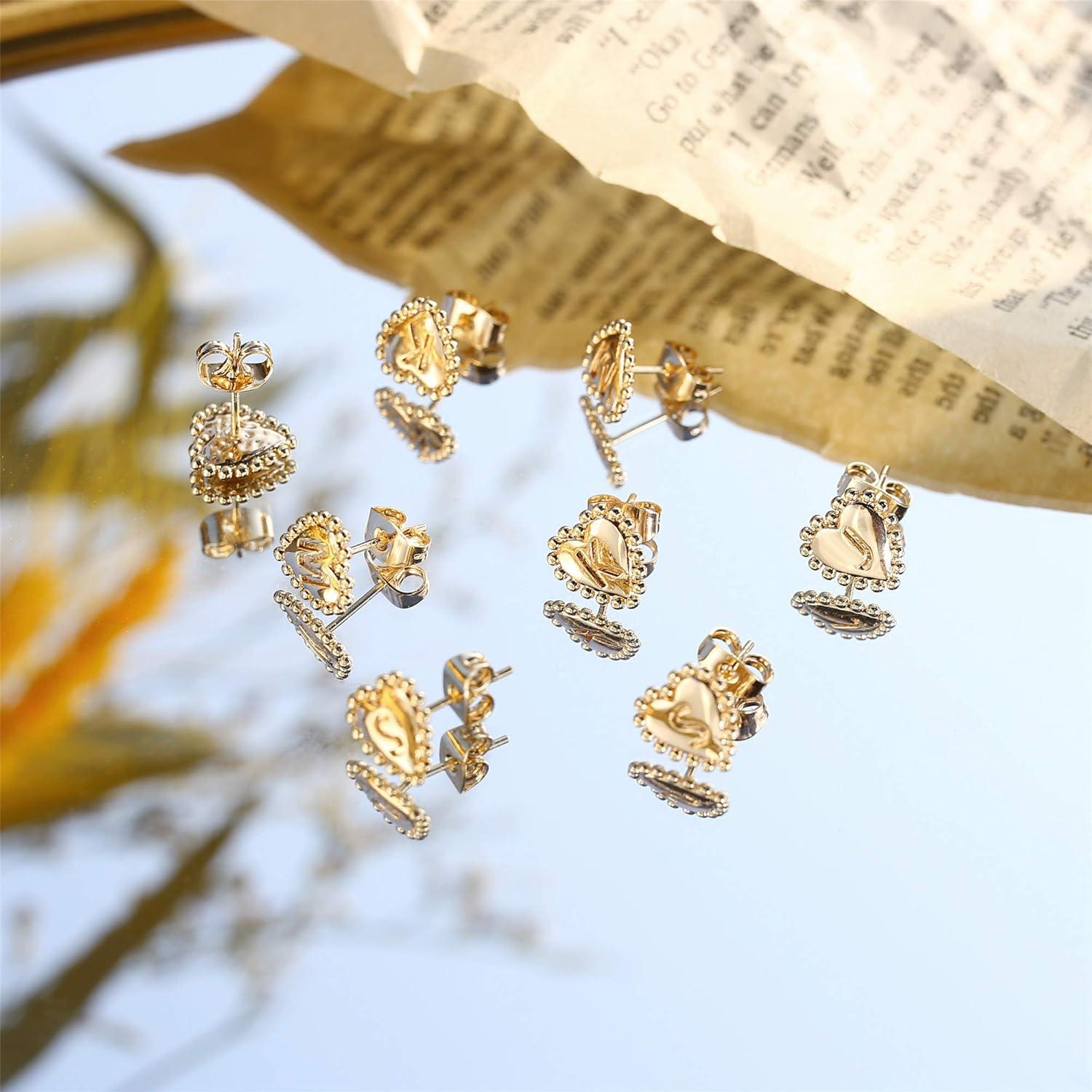 imageHeart Stud Earrings for Women Girls Gold Stud Earrings Letter L Initial Hypoallergenic Earrings for Women Mothers Day Valentines Gifts Toddler Kids Earrings for Girls Jewelry
