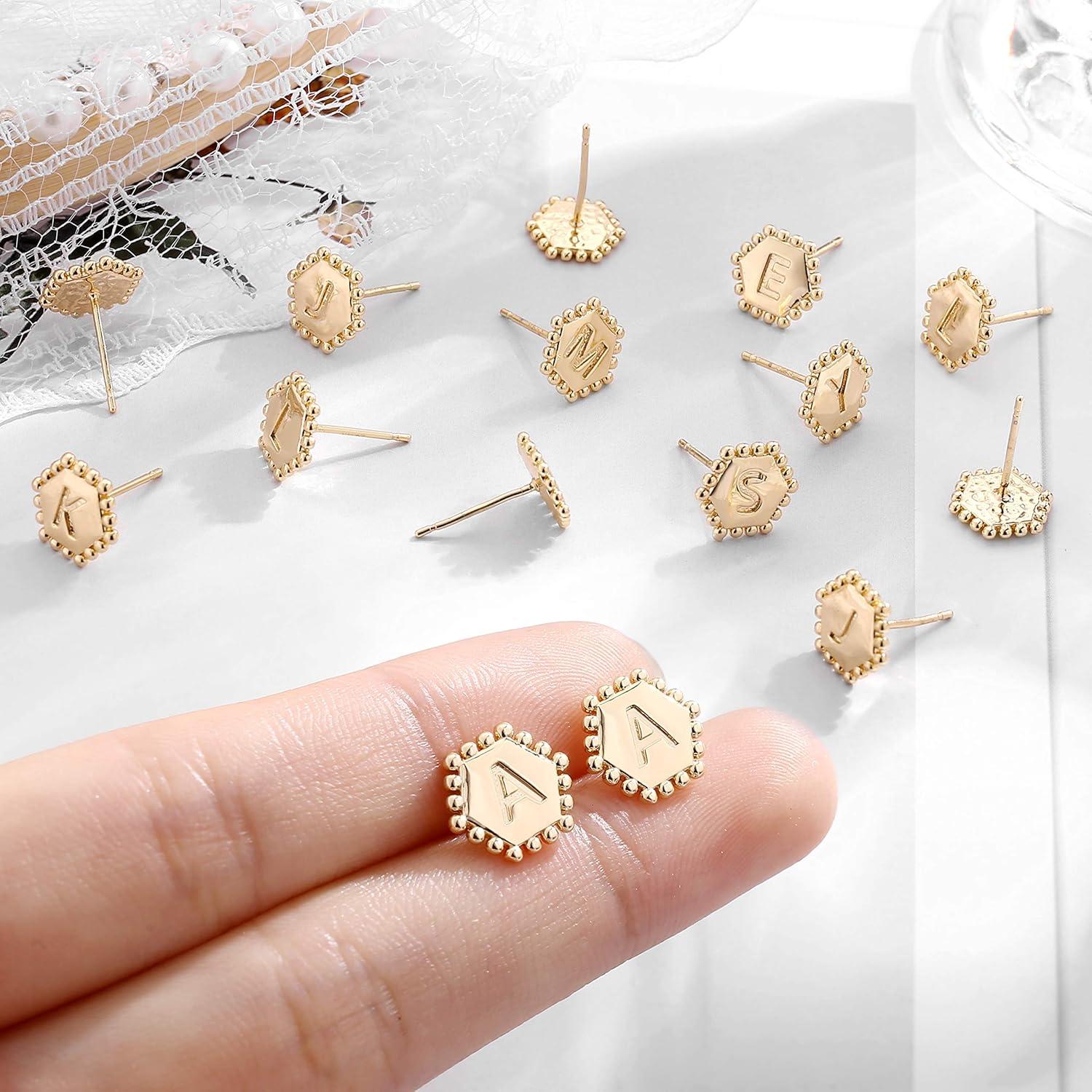 imageSterling Silver ampamp Gold Plated Alphabet Letter Stud Earrings Hypoallergenic Kids Girls Initials