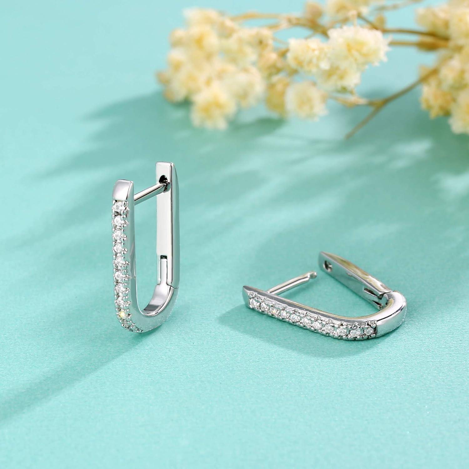 imageWhite Gold Huggie Earrings for Women S925 Sterling Silver Post Dainty UShaped CZ Cuff Huggie Earring Hypoallergenic Sleeper Huggie Earrings for Women Jewelry Gifts