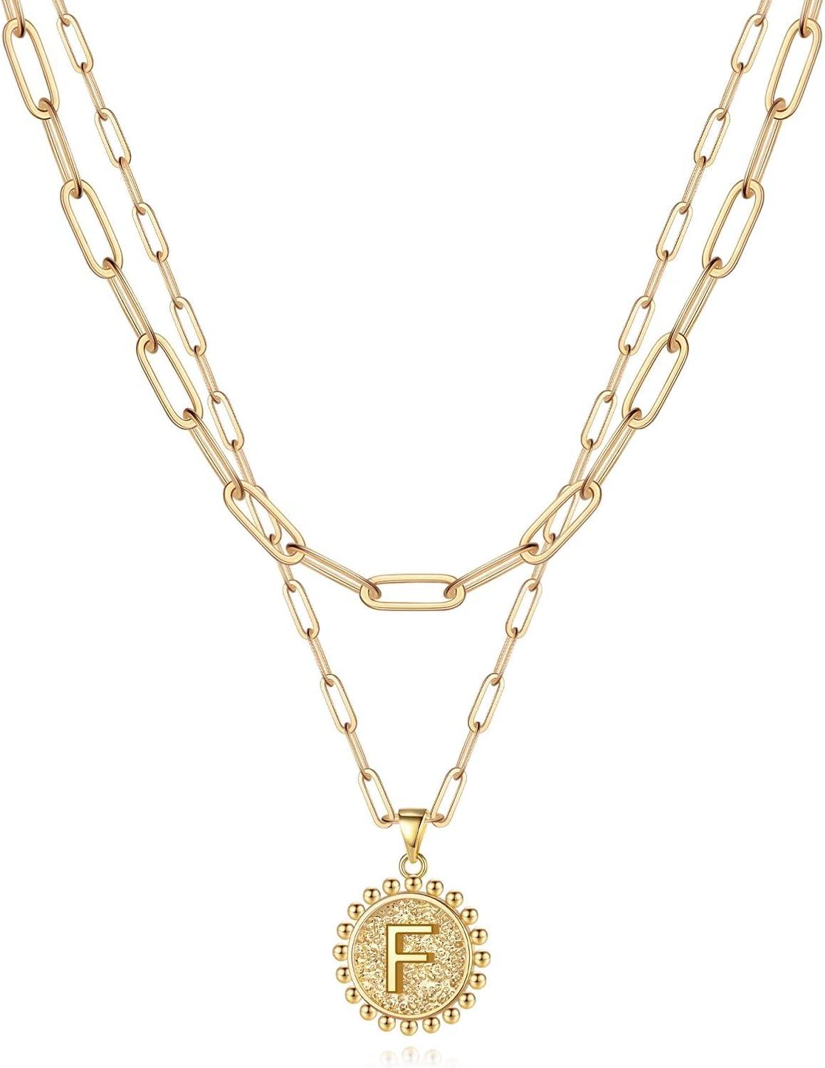 imageYoosteel Gold Layered Initial Necklaces for Women 14K Gold Plated Dainty Layering Paperclip Link Chain Necklace Coin Initial Layered Necklace Birthday Gifts for Women Teen GirlsGold