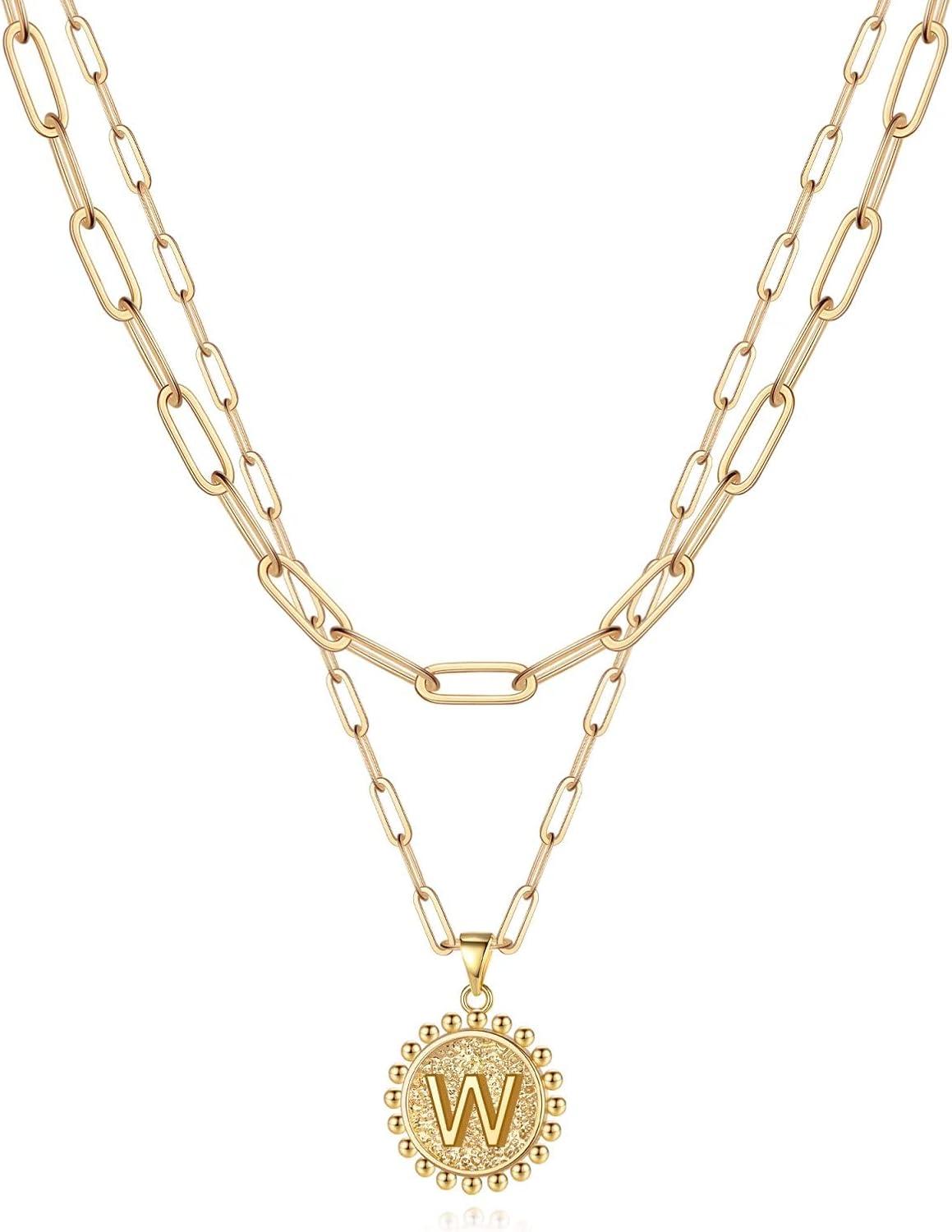 imageYoosteel Gold Layered Initial Necklaces for Women 14K Gold Plated Dainty Layering Paperclip Link Chain Necklace Coin Initial Layered Necklace Birthday Gifts for Women Teen GirlsGold