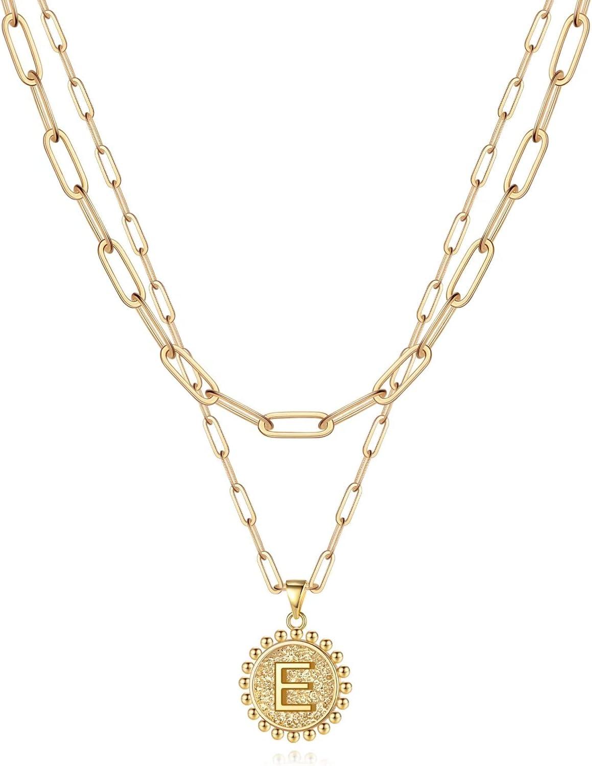 imageYoosteel Gold Layered Initial Necklaces for Women 14K Gold Plated Dainty Layering Paperclip Link Chain Necklace Coin Initial Layered Necklace Birthday Gifts for Women Teen GirlsGold