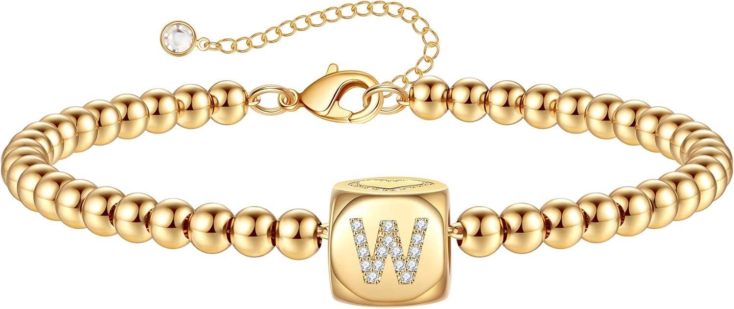 imageYoosteel Initial Beaded Bracelets for Women Trendy Letter Bead Bracelet Personalized Initial Bracelets for Women Bead Bracelet for Teen Girls Jewelry Gifts14KGoldPlated