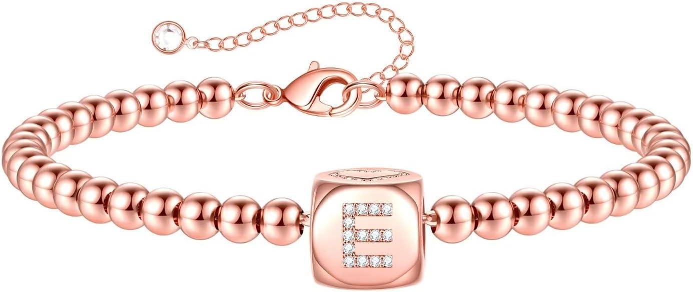 imageYoosteel Initial Beaded Bracelets for Women Trendy Letter Bead Bracelet Personalized Initial Bracelets for Women Bead Bracelet for Teen Girls Jewelry GiftsRoseGoldPlated