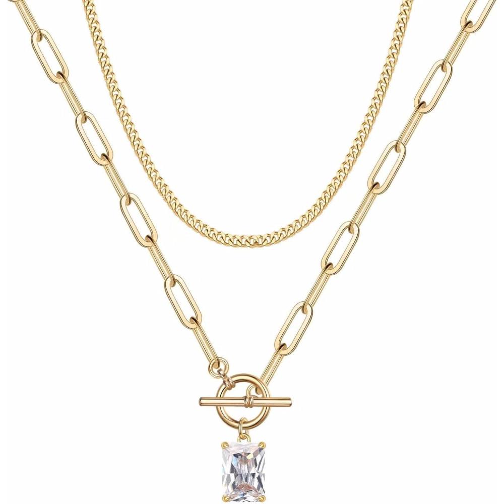 imageGold Layered Necklaces for Women 14K Gold Plated Vintage Evil Eye Queen Elizabeth Bee Sun and Moon Medallion Necklace Retro Choker Chain Link Necklace Gold Layered Necklaces for Women JewelryCrystal CZ