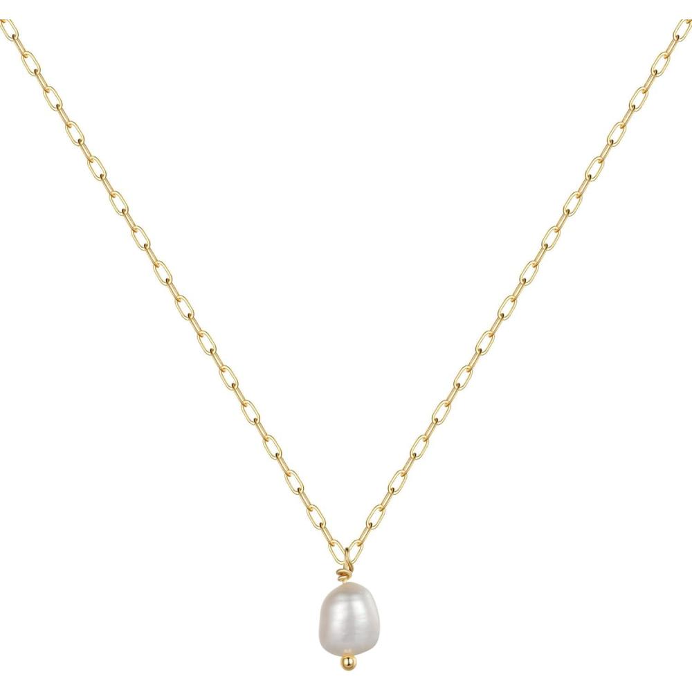 imageGold Layered Necklaces for Women 14K Gold Plated Vintage Evil Eye Queen Elizabeth Bee Sun and Moon Medallion Necklace Retro Choker Chain Link Necklace Gold Layered Necklaces for Women JewelryA Pearl