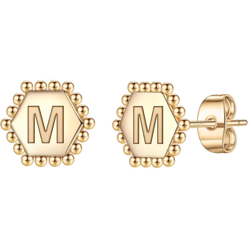 imageSterling Silver ampamp Gold Plated Alphabet Letter Stud Earrings Hypoallergenic Kids Girls Initials