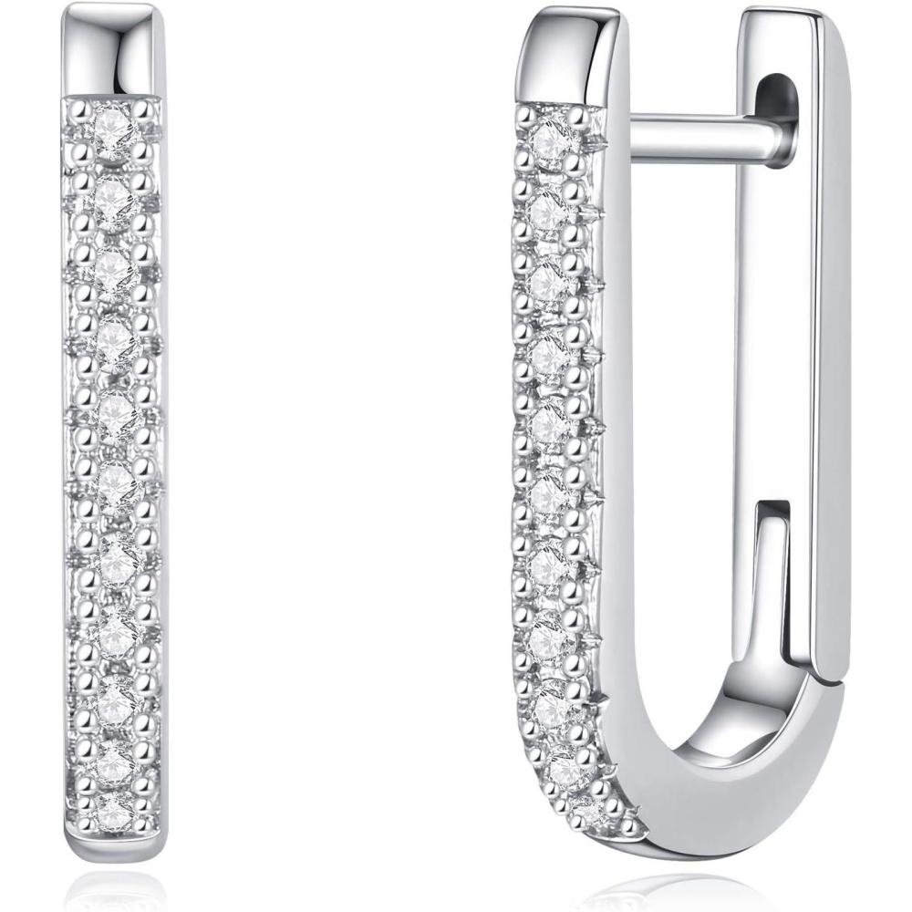 imageWhite Gold Huggie Earrings for Women S925 Sterling Silver Post Dainty UShaped CZ Cuff Huggie Earring Hypoallergenic Sleeper Huggie Earrings for Women Jewelry Gifts
