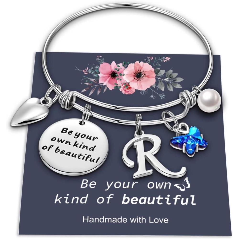 imageYoosteel Butterfly Initial Bracelets for Teen Girls Women Gifts  Initial Charm Be Your Own Kind of Beautiful Inspirational Expandable Bangle Bracelets Gifts for Girls Women Jewelry GiftsRSilver