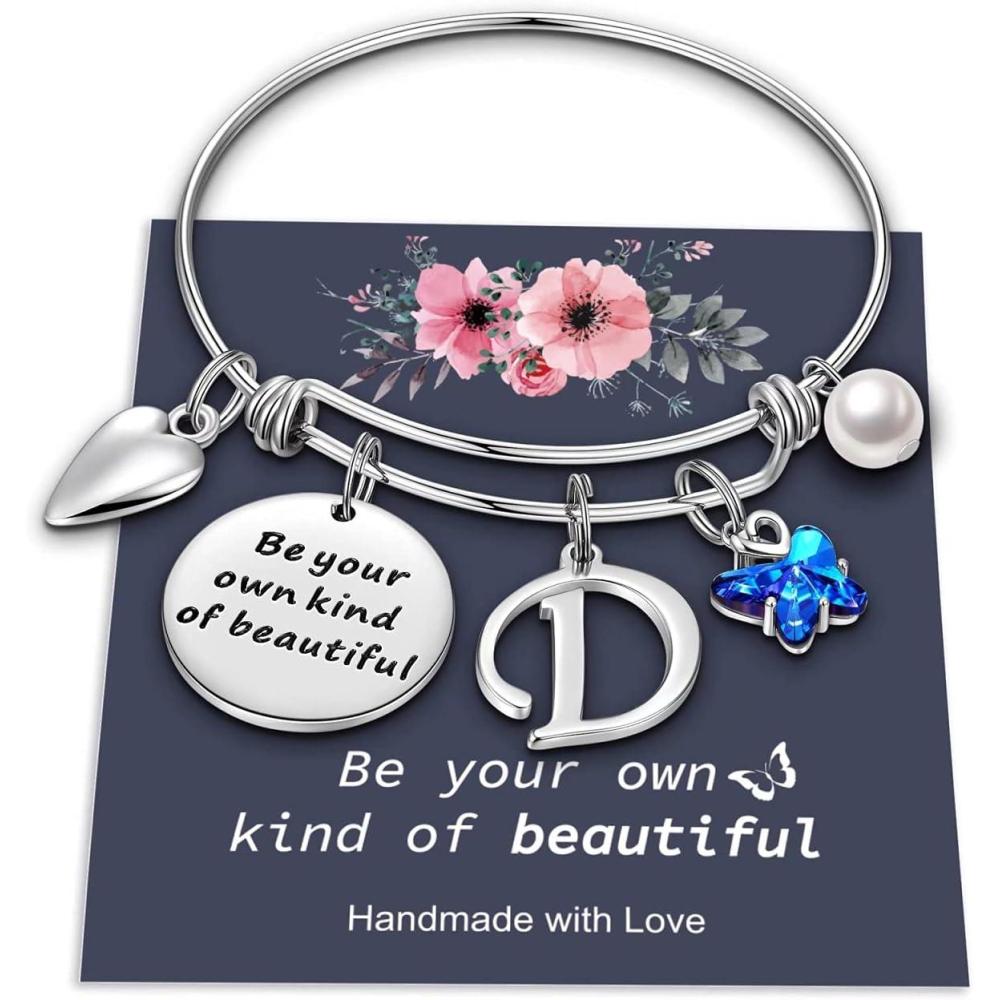 imageYoosteel Butterfly Initial Bracelets for Teen Girls Women Gifts Initial Charm Be Your Own Kind of Beautiful Inspirational Expandable Bangle Bracelets Gifts for Girls Women Jewelry GiftsDSilver