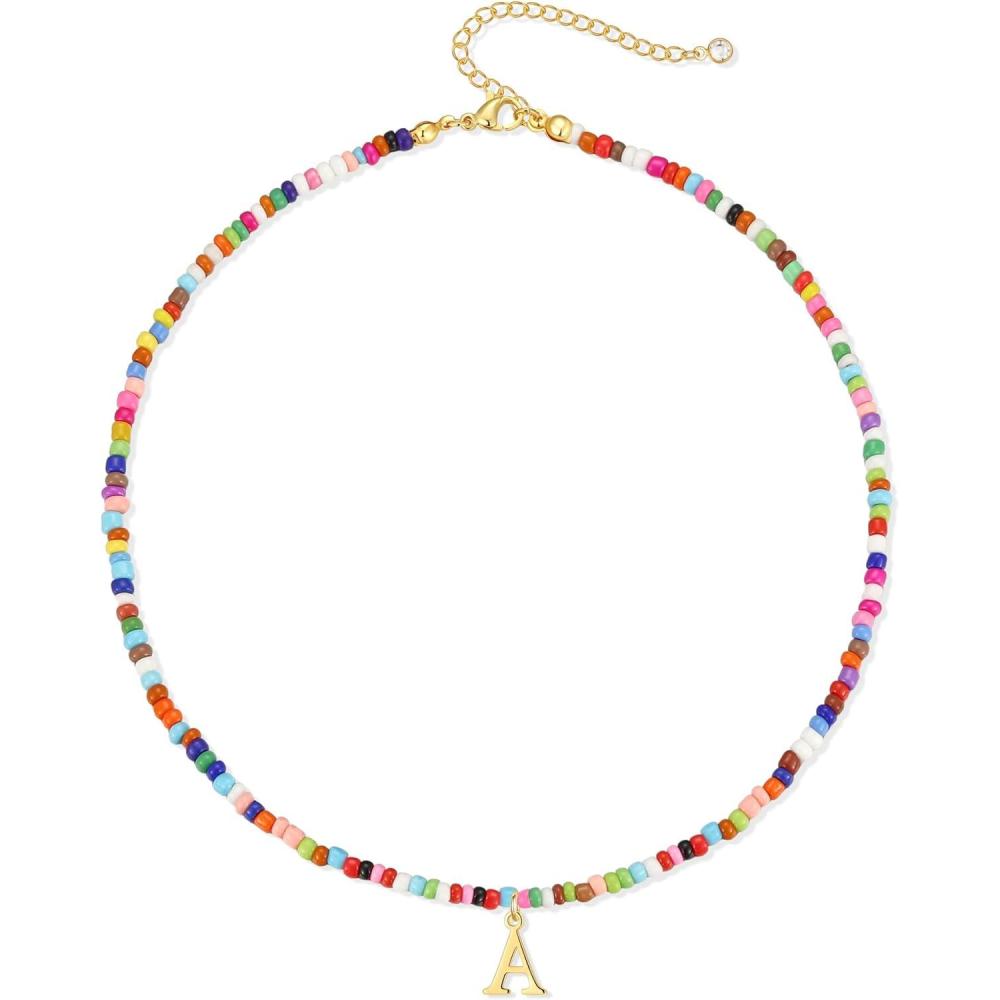 imageYoosteel Colorful Beaded Initial Necklaces for Women Gifts Cute Beaded Letter Necklace Jewelry Gifts Birthday Gifts for WomenA