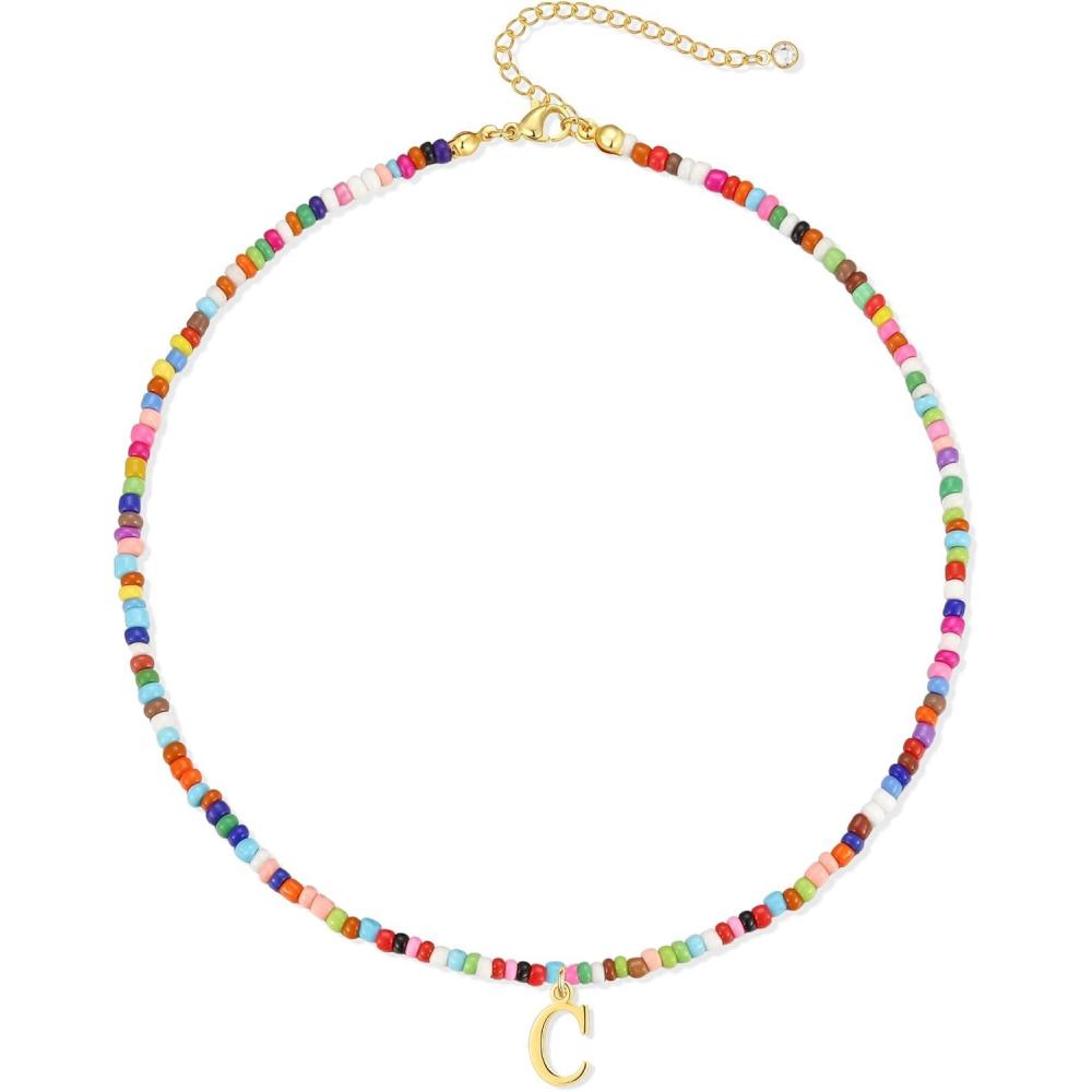 imageYoosteel Colorful Beaded Initial Necklaces for Women Gifts Cute Beaded Letter Necklace Jewelry Gifts Birthday Gifts for WomenC