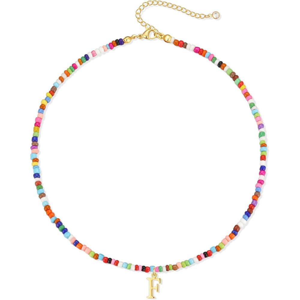 imageYoosteel Colorful Beaded Initial Necklaces for Women Gifts Cute Beaded Letter Necklace Jewelry Gifts Birthday Gifts for WomenF