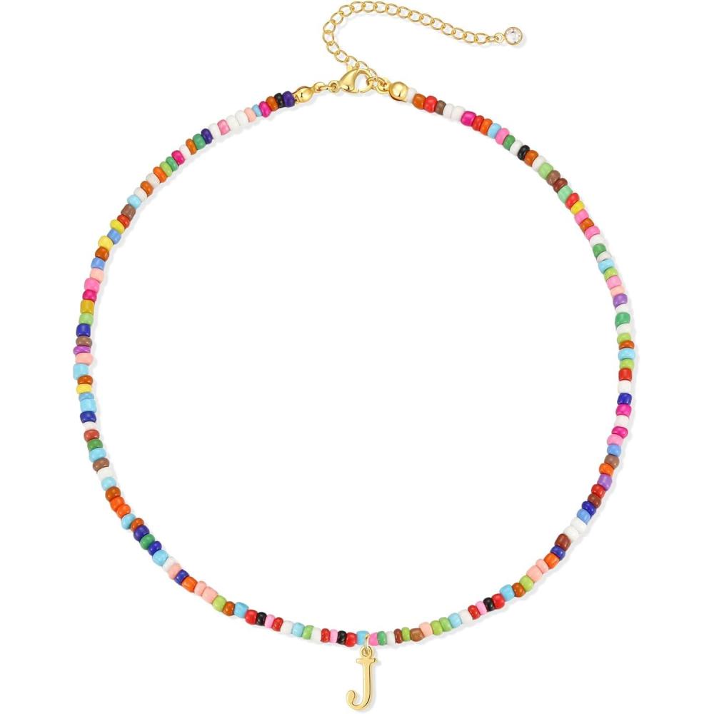 imageYoosteel Colorful Beaded Initial Necklaces for Women Gifts Cute Beaded Letter Necklace Jewelry Gifts Birthday Gifts for WomenJ