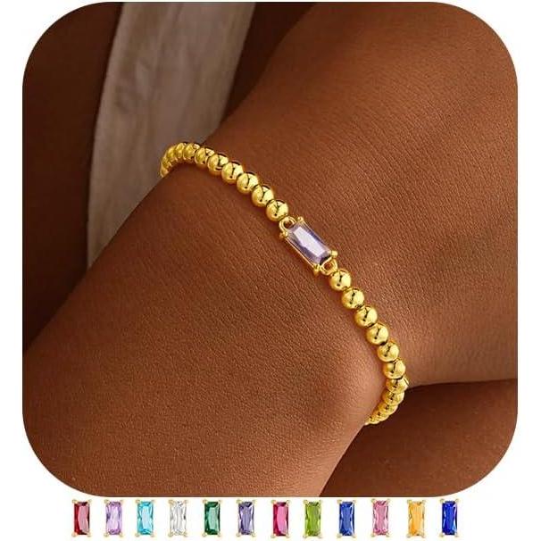 imageYoosteel Dainty Birthstone Bracelet for Women Elastic 14KGoldPlated Bead Bracelets Trendy Friendship Birthday Jewelry Gifts for Women06JuneAlexandrite