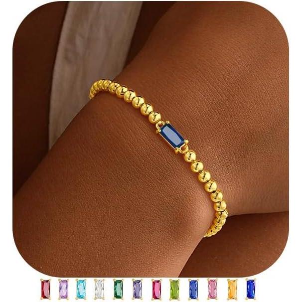 imageYoosteel Dainty Birthstone Bracelet for Women Elastic 14KGoldPlated Bead Bracelets Trendy Friendship Birthday Jewelry Gifts for Women12DecemberTanzanite