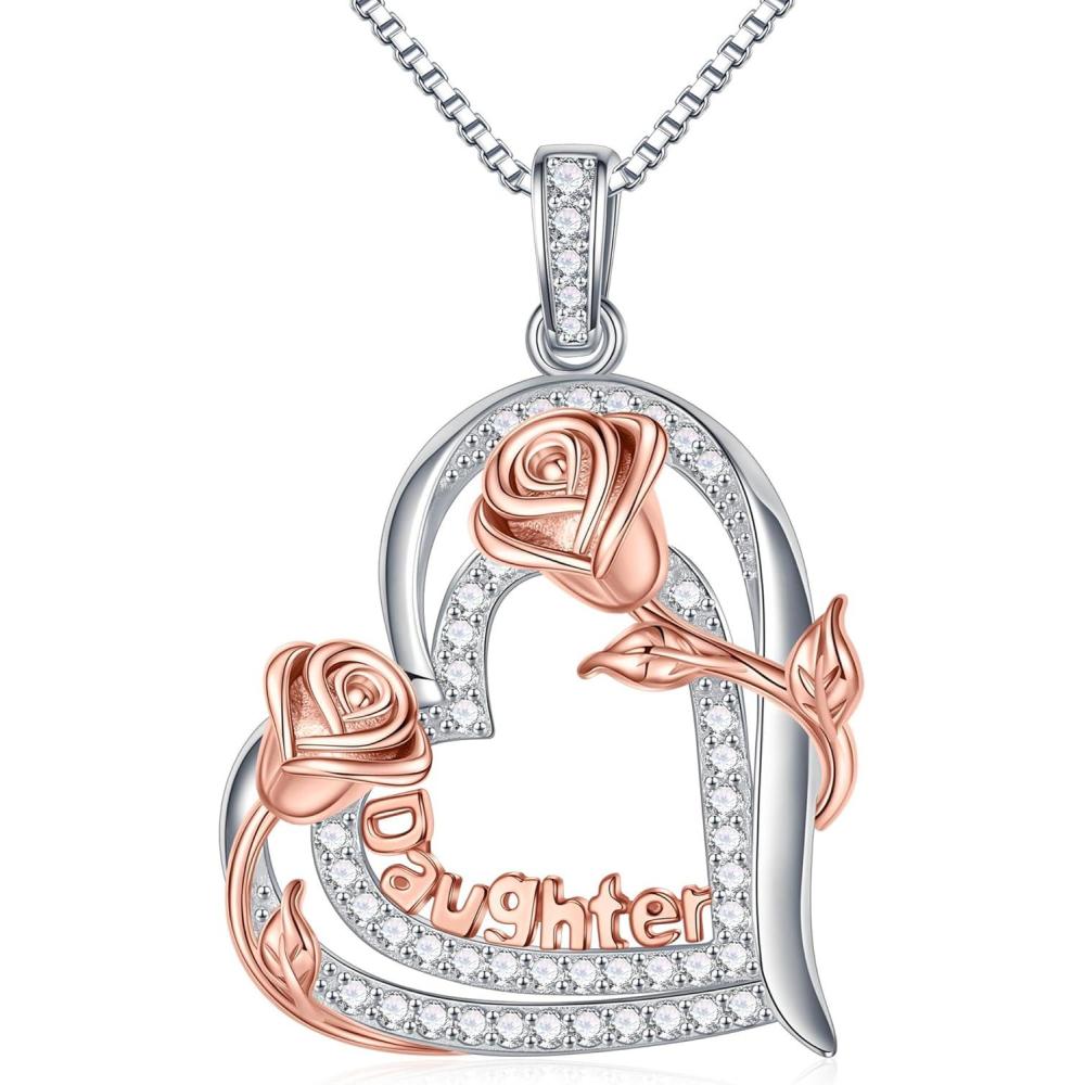 imageYoosteel Gifts for Mom Grandma Daughter Sister 925 Sterling Silver Heart Necklace Birthday Gifts for Mom Sister Daughter Grandma Sterling Silver Heart NecklaceDaughter Rose Flower