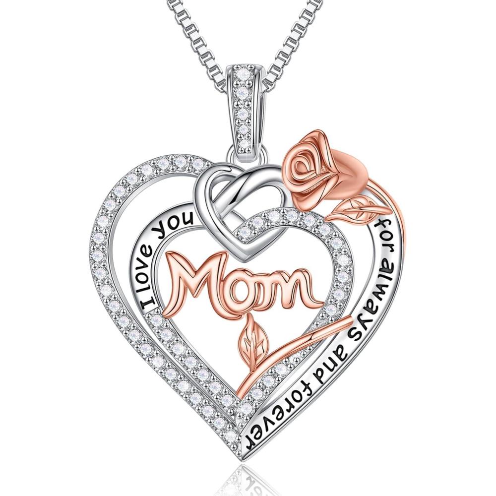 imageYoosteel Gifts for Mom Grandma Daughter Sister 925 Sterling Silver Heart Necklace Birthday Gifts for Mom Sister Daughter Grandma Sterling Silver Heart NecklaceMom I love you for always and forever