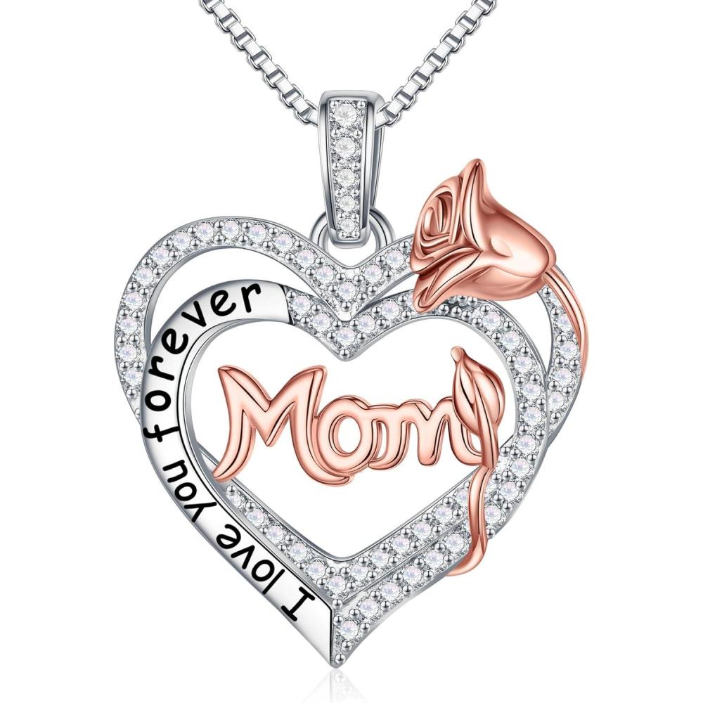 imageYoosteel Gifts for Mom Grandma Daughter Sister 925 Sterling Silver Heart Necklace Birthday Gifts for Mom Sister Daughter Grandma Sterling Silver Heart NecklaceMom I love you forever