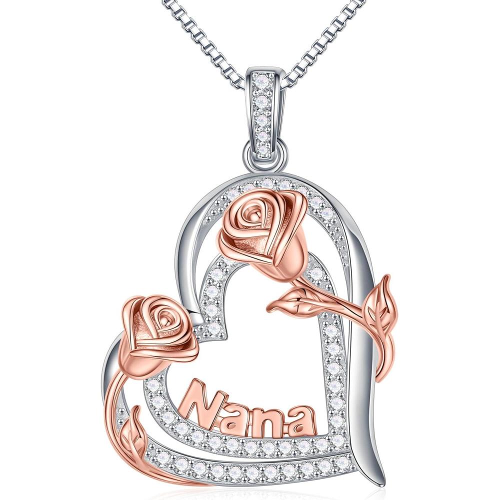 imageYoosteel Gifts for Mom Grandma Daughter Sister 925 Sterling Silver Heart Necklace Birthday Gifts for Mom Sister Daughter Grandma Sterling Silver Heart NecklaceNana Rose Flower