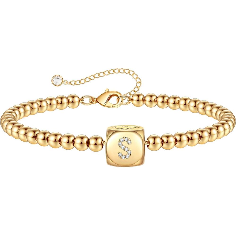 imageYoosteel Initial Beaded Bracelets for Women Trendy Letter Bead Bracelet Personalized Initial Bracelets for Women Bead Bracelet for Teen Girls Jewelry Gifts14KGoldPlated