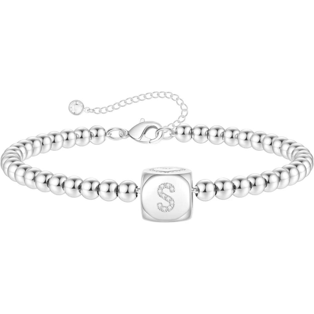 imageYoosteel Initial Beaded Bracelets for Women Trendy Letter Bead Bracelet Personalized Initial Bracelets for Women Bead Bracelet for Teen Girls Jewelry GiftsWhiteGoldPlated