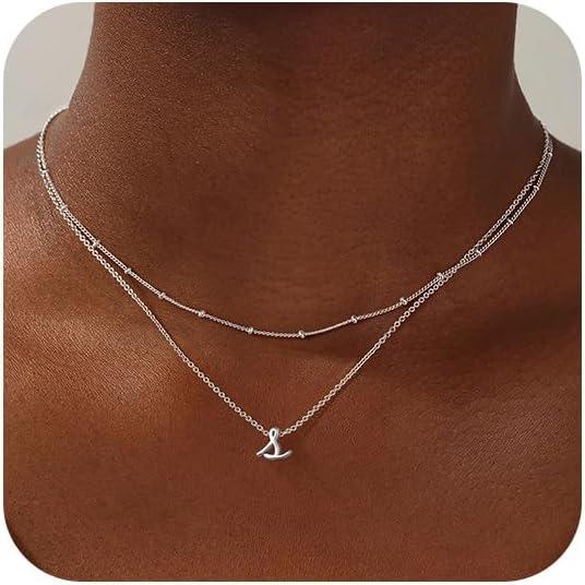 imageYoosteel Layered Initial Necklaces for Women Trendy 14K Gold Plated Letter AZ Necklace GoldSilver Initial Necklace Stack Birthday Gifts for Women Teen Girls Jewelry GiftsSilver