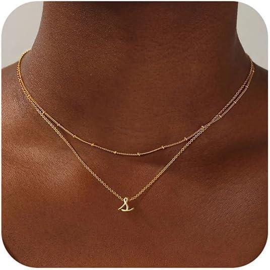 imageYoosteel Layered Initial Necklaces for Women Trendy 14K Gold Plated Letter AZ Necklace GoldSilver Initial Necklace Stack Birthday Gifts for Women Teen Girls Jewelry GiftsGold