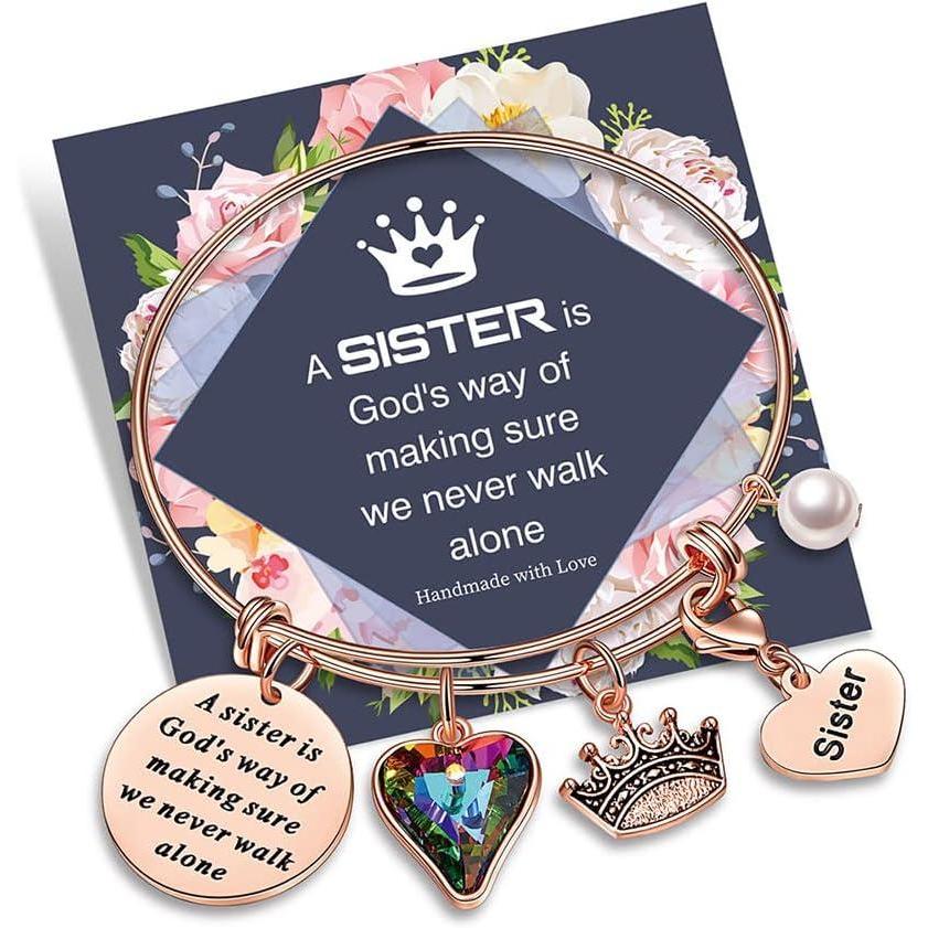 imageYoosteel Rose Gold Sister Bracelet Inspirational Gift for Sister Bangle Bracelet with Quote Stainless Steel Expandable Hypoallergenic Perfect for Sisters Birthday or Mothers Day