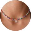 Yoosteel Colorful Beaded Initial Necklaces for Girls Gifts – Cute Choker Necklace for Kids Jewelry A-Z Initial Necklaces for Women Personalized Birthday Gifts for Teenage Girls(18K-White-Gold-Plated)