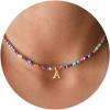 Yoosteel Colorful Beaded Initial Necklaces for Girls Gifts – Cute Choker Necklace for Kids Jewelry A-Z Initial Necklaces for Women Personalized Birthday Gifts for Teenage Girls(18K-Gold-Plated)