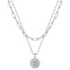 Yoosteel Gold Layered Initial Necklaces for Women – 14K Gold Plated Dainty Layering Paperclip Link Chain Necklace Coin Initial Layered Necklace Birthday Gifts for Women Teen Girls(Silver)