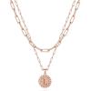 Yoosteel Gold Layered Initial Necklaces for Women – 14K Gold Plated Dainty Layering Paperclip Link Chain Necklace Coin Initial Layered Necklace Birthday Gifts for Women Teen Girls(Rose Gold)