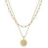 Yoosteel Gold Layered Initial Necklaces for Women – 14K Gold Plated Dainty Layering Paperclip Link Chain Necklace Coin Initial Layered Necklace Birthday Gifts for Women Teen Girls(Gold)