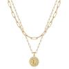 Yoosteel Gold Layered Initial Necklaces for Women – 14K Gold Plated Dainty Layering Paperclip Link Chain Necklace Coin Initial Layered Necklace Birthday Gifts for Women Teen Girls(Gold)