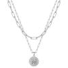 Yoosteel Gold Layered Initial Necklaces for Women – 14K Gold Plated Dainty Layering Paperclip Link Chain Necklace Coin Initial Layered Necklace Birthday Gifts for Women Teen Girls(Silver)
