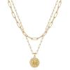 Yoosteel Gold Layered Initial Necklaces for Women – 14K Gold Plated Dainty Layering Paperclip Link Chain Necklace Coin Initial Layered Necklace Birthday Gifts for Women Teen Girls(Gold)