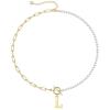 Yoosteel Pearl Initial Necklace for Women, Dainty Pearl Chain Choker Initial Necklaces for Women Toggle Clasp Paperclip Link Chain Necklace Jewelry Gifts(Gold)