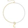 Yoosteel Pearl Initial Necklace for Women, Dainty Pearl Chain Choker Initial Necklaces for Women Toggle Clasp Paperclip Link Chain Necklace Jewelry Gifts(Gold)