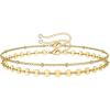 Gold Dainty Layered Bracelets for Women, 14K Gold Filled Layering Beads Chain Bracelet Simple Handmade Layered Coin Chain Bracelets Jewelry Gifts for Women