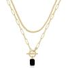 Gold Layered Necklaces for Women, 14K Gold Plated Vintage Evil Eye Queen Elizabeth Bee Sun and Moon Medallion Necklace Retro Choker Chain Link Necklace Gold Layered Necklaces for Women Jewelry(“Black Stone)