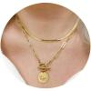 Gold Layered Necklaces for Women, 14K Gold Plated Vintage Evil Eye Queen Elizabeth Bee Sun and Moon Medallion Necklace Retro Choker Chain Link Necklace Gold Layered Necklaces for Women Jewelry(Disc Evil Eye)
