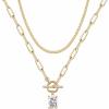 Gold Layered Necklaces for Women, 14K Gold Plated Vintage Evil Eye Queen Elizabeth Bee Sun and Moon Medallion Necklace Retro Choker Chain Link Necklace Gold Layered Necklaces for Women Jewelry(Crystal CZ)