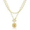 Gold Layered Necklaces for Women, 14K Gold Plated Vintage Evil Eye Queen Elizabeth Bee Sun and Moon Medallion Necklace Retro Choker Chain Link Necklace Gold Layered Necklaces for Women Jewelry(“Coin)