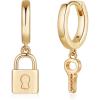 Key Lock Earrings for Women, S925 Sterling Silver Post Small Asymmetric Key Dangle Earrings Hypoallergenic Huggie Padlock Earrings for Women Jewelry Gifts