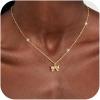 Yoosteel 14K-Gold-Plated Necklace for Girls Women – Dainty Bow Necklaces Cute Choker Small Tiny Bow Pendant Chain Necklace Trendy Jewelry Gift for Teen Girl Women(Wide Bow)