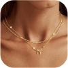 Yoosteel 14K-Gold-Plated Necklace for Girls Women – Dainty Bow Necklaces Cute Choker Small Tiny Bow Pendant Chain Necklace Trendy Jewelry Gift for Teen Girl Women(Layer Beaded Chain Bow)