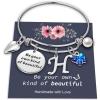 Yoosteel Butterfly Initial Bracelets for Teen Girls Women Gifts – Initial Charm Be Your Own Kind of Beautiful Inspirational Expandable Bangle Bracelets Gifts for Girls Women Jewelry Gifts(H-Silver)